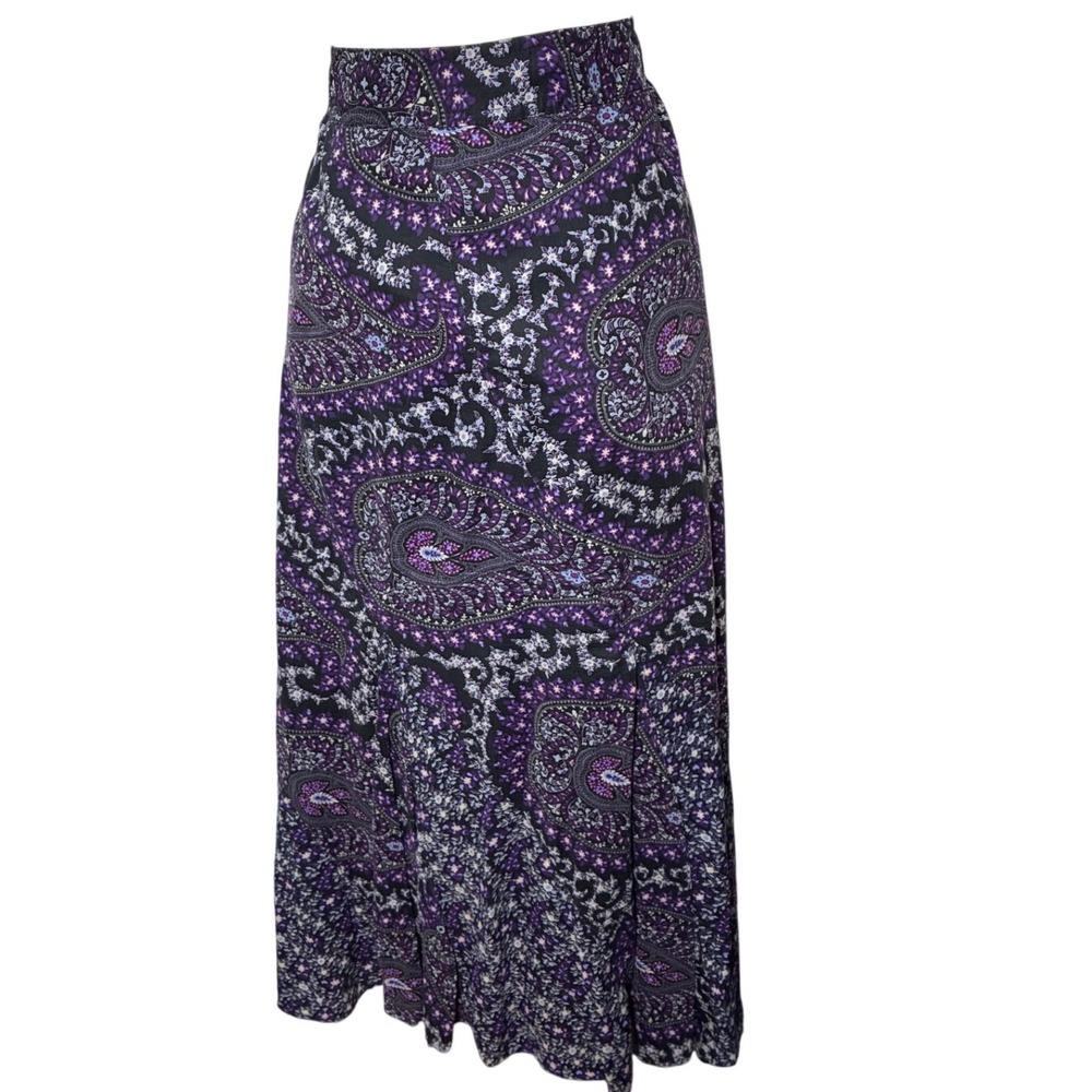 Charter Club Paisley A Line Midi Skirt Cotton Purple Black Boho Size 12
